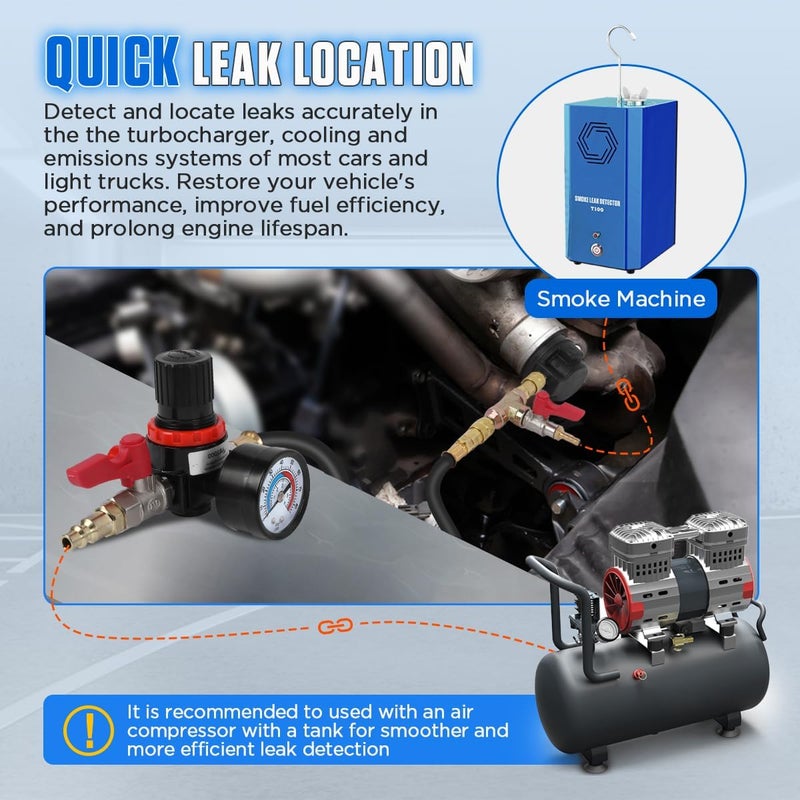 KAISAL Turbo Boost Leak Tester Kit 14PC Boost Leak Test Kit w/S.moke Adpt Turbo System Pressure Leakage Tester 6 Pairs of Stepped Adapters 1-4/5" to 3-9/10" Turbo Test Kit for Radiator Cooling Emission Pipes - Image 3